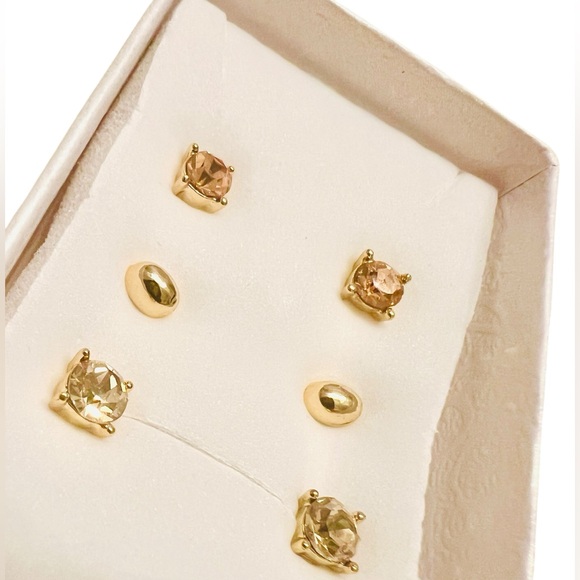 LOFT Elegant Gold-Toned, Clear, Peach Post Back Earrings - Picture 2 of 4